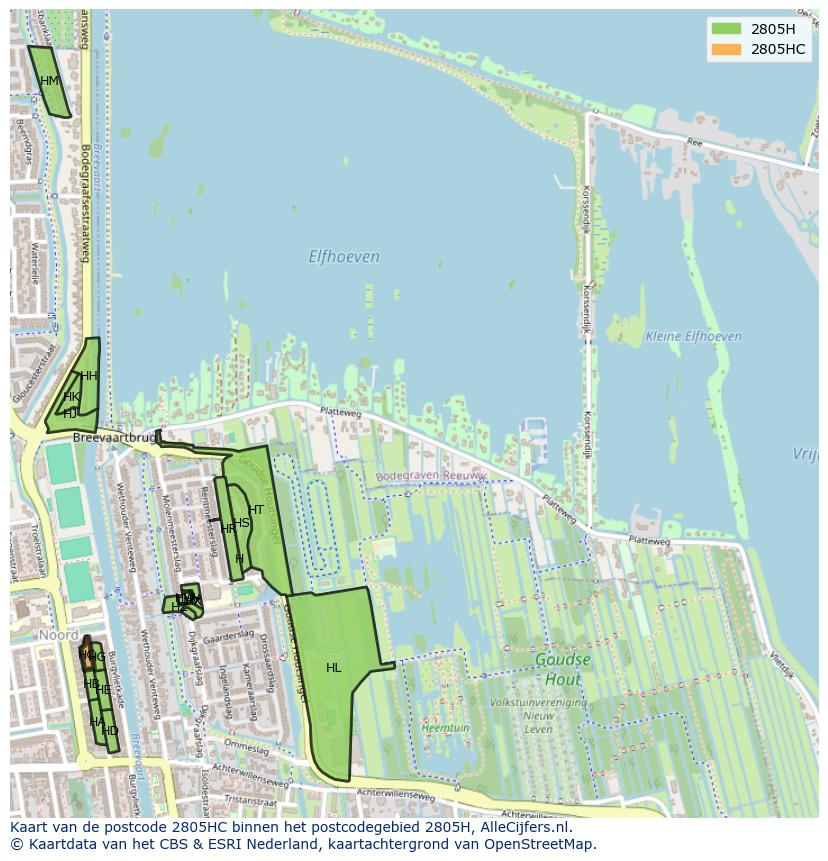 Afbeelding van het postcodegebied 2805 HC op de kaart.