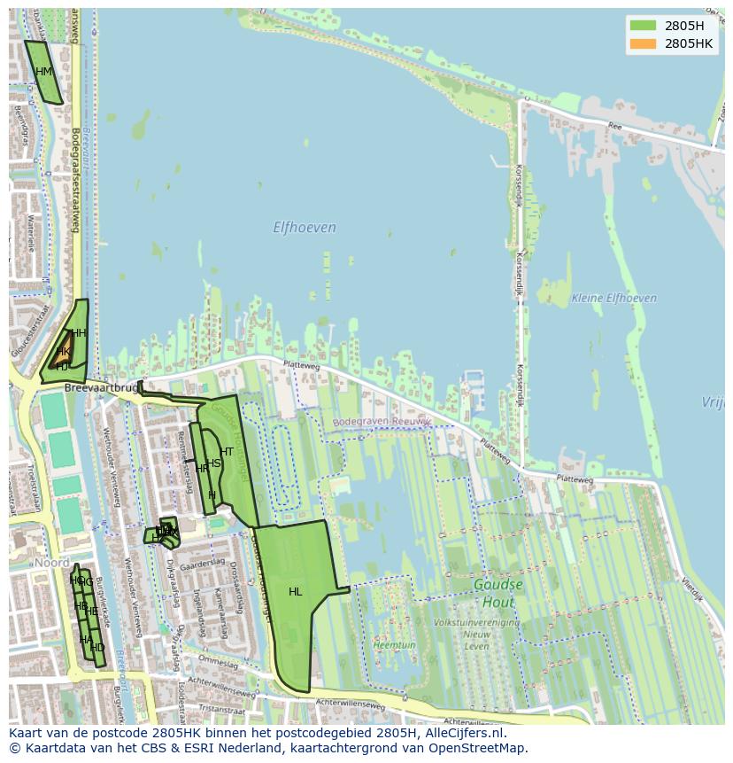 Afbeelding van het postcodegebied 2805 HK op de kaart.