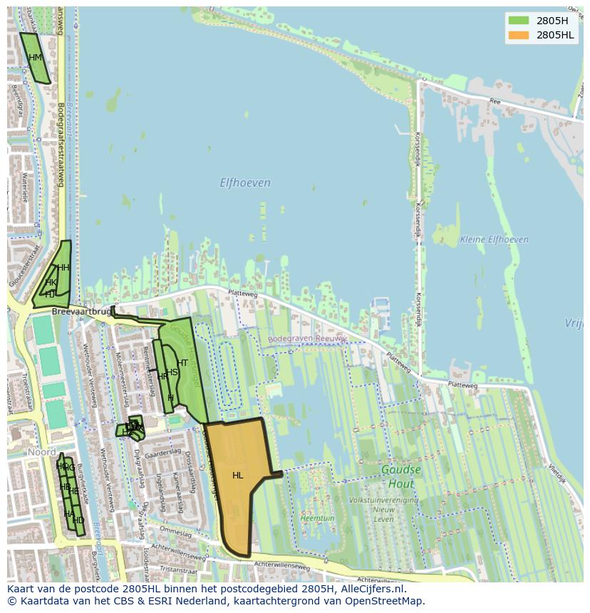 Afbeelding van het postcodegebied 2805 HL op de kaart.
