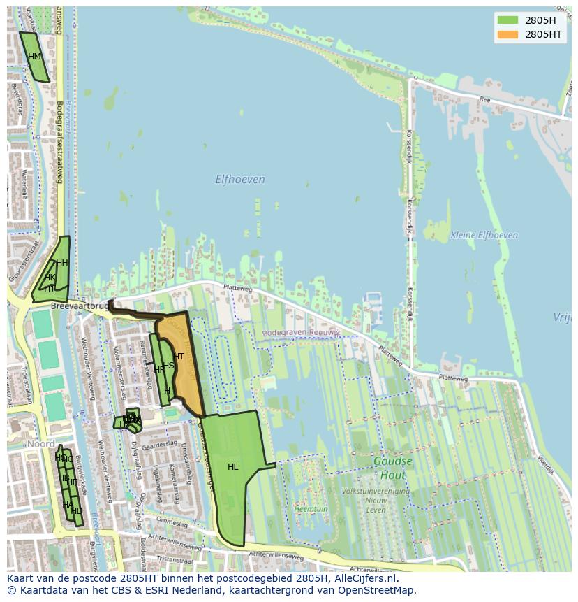 Afbeelding van het postcodegebied 2805 HT op de kaart.