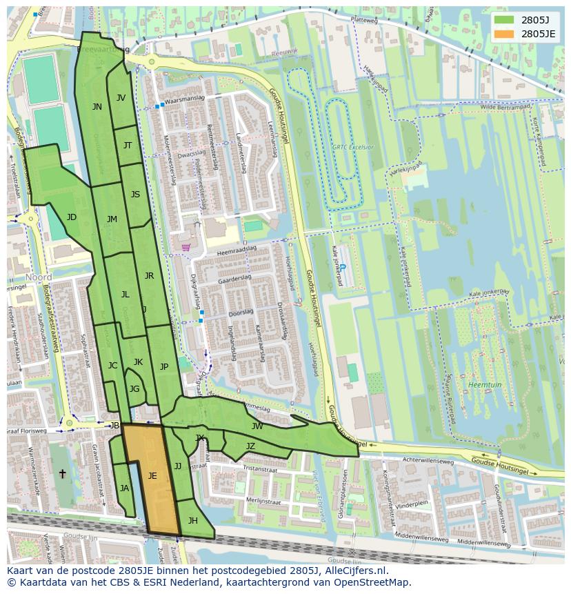 Afbeelding van het postcodegebied 2805 JE op de kaart.