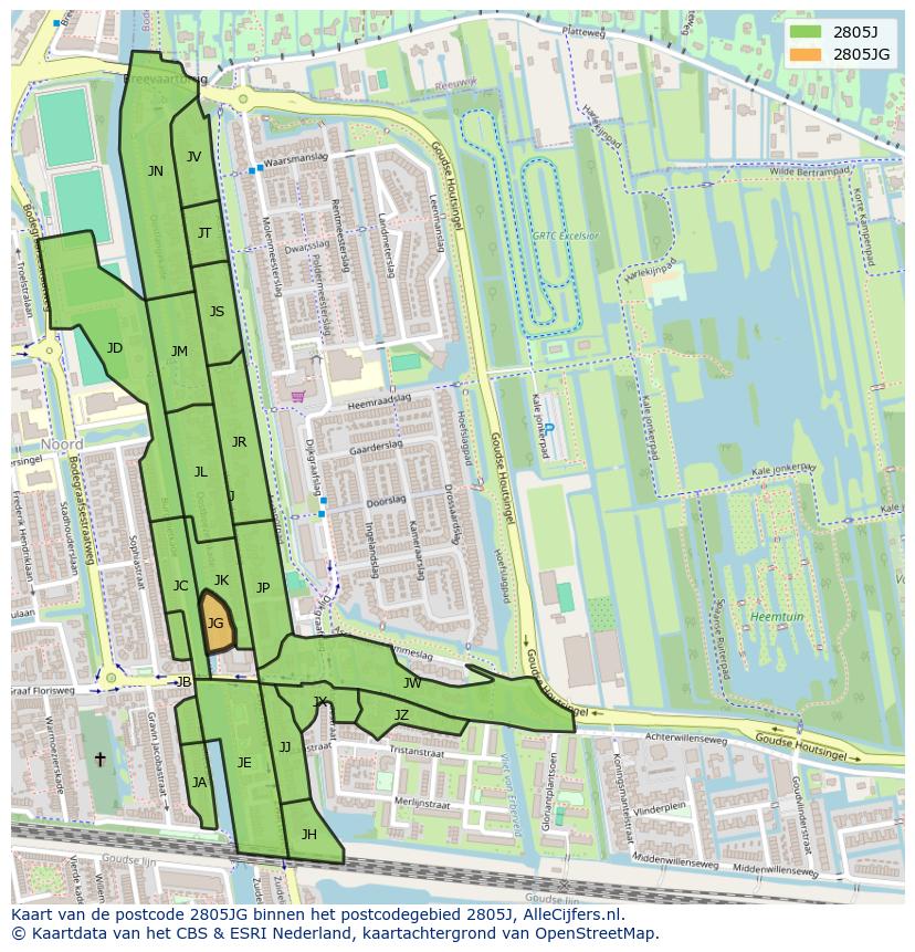 Afbeelding van het postcodegebied 2805 JG op de kaart.