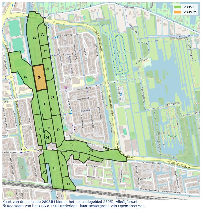 Afbeelding van het postcodegebied 2805 JM op de kaart.