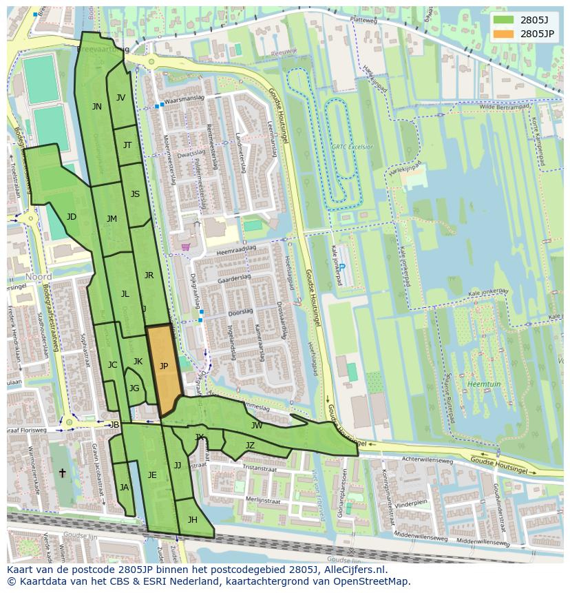 Afbeelding van het postcodegebied 2805 JP op de kaart.