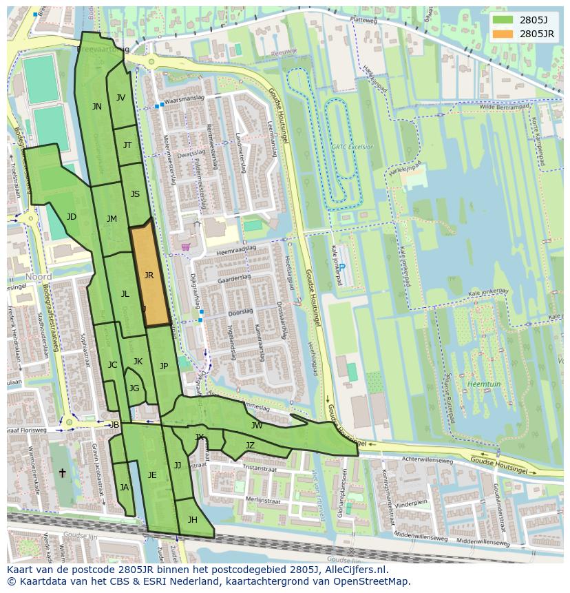Afbeelding van het postcodegebied 2805 JR op de kaart.
