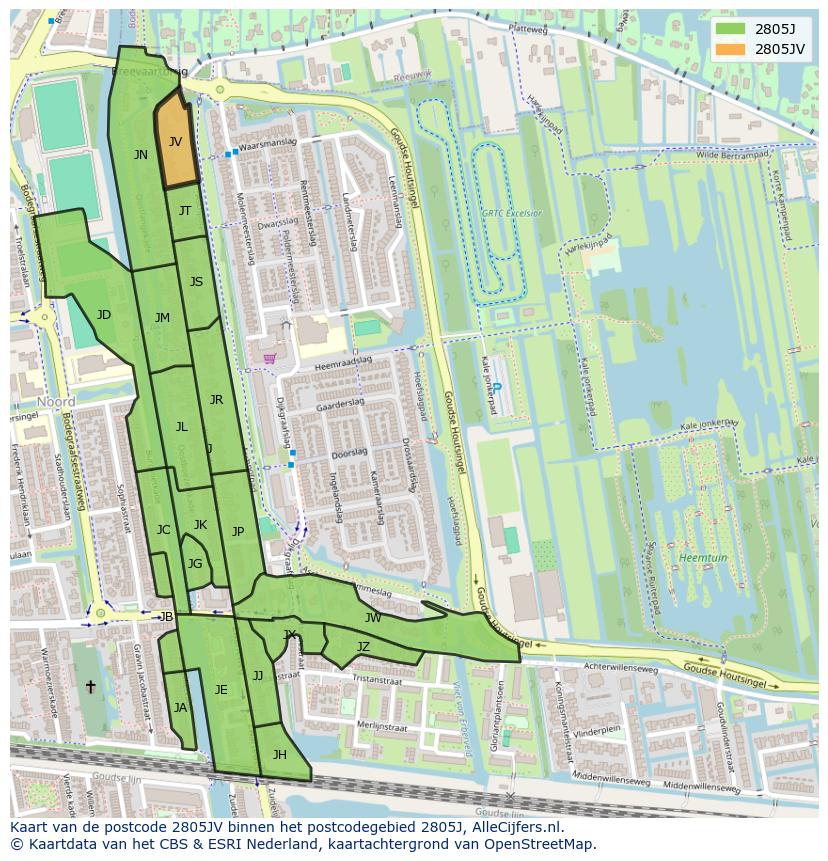 Afbeelding van het postcodegebied 2805 JV op de kaart.