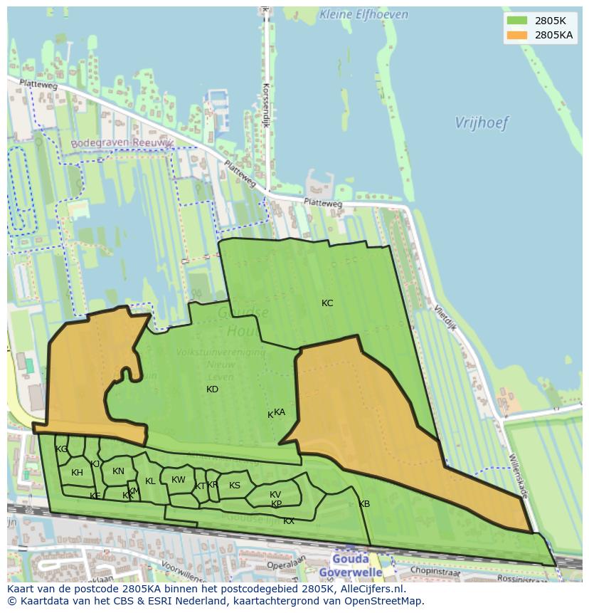 Afbeelding van het postcodegebied 2805 KA op de kaart.
