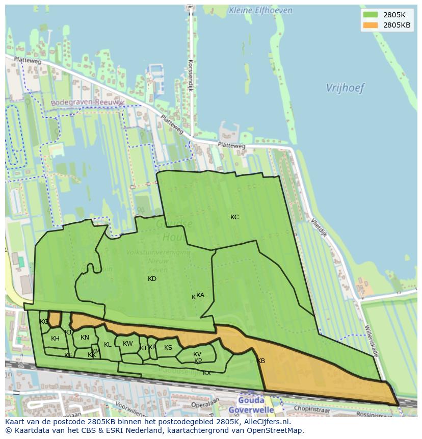 Afbeelding van het postcodegebied 2805 KB op de kaart.