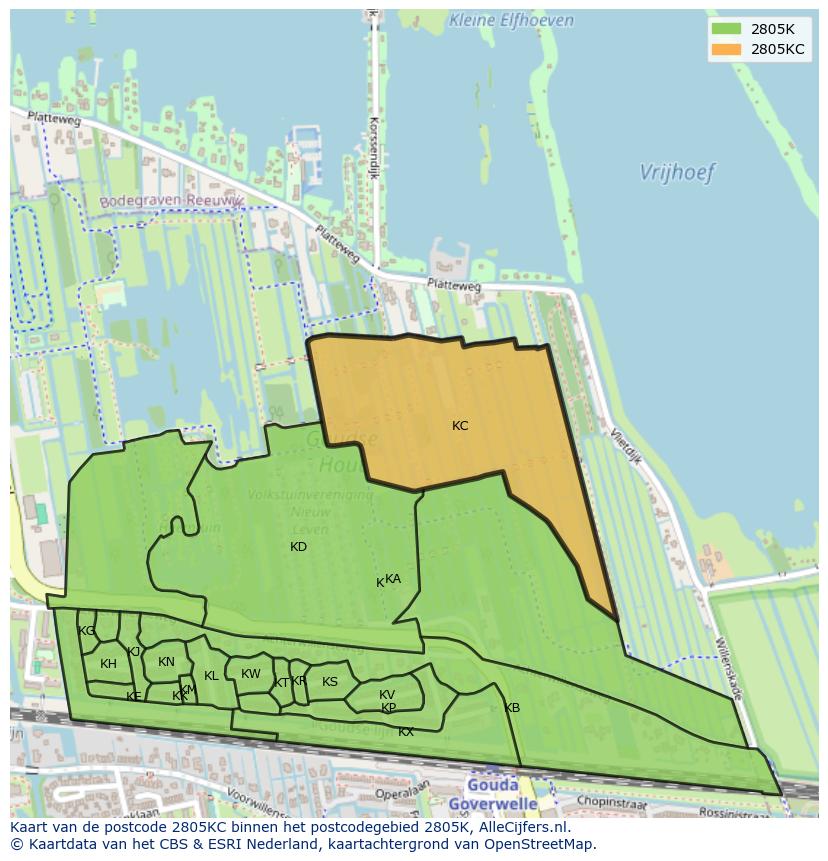 Afbeelding van het postcodegebied 2805 KC op de kaart.