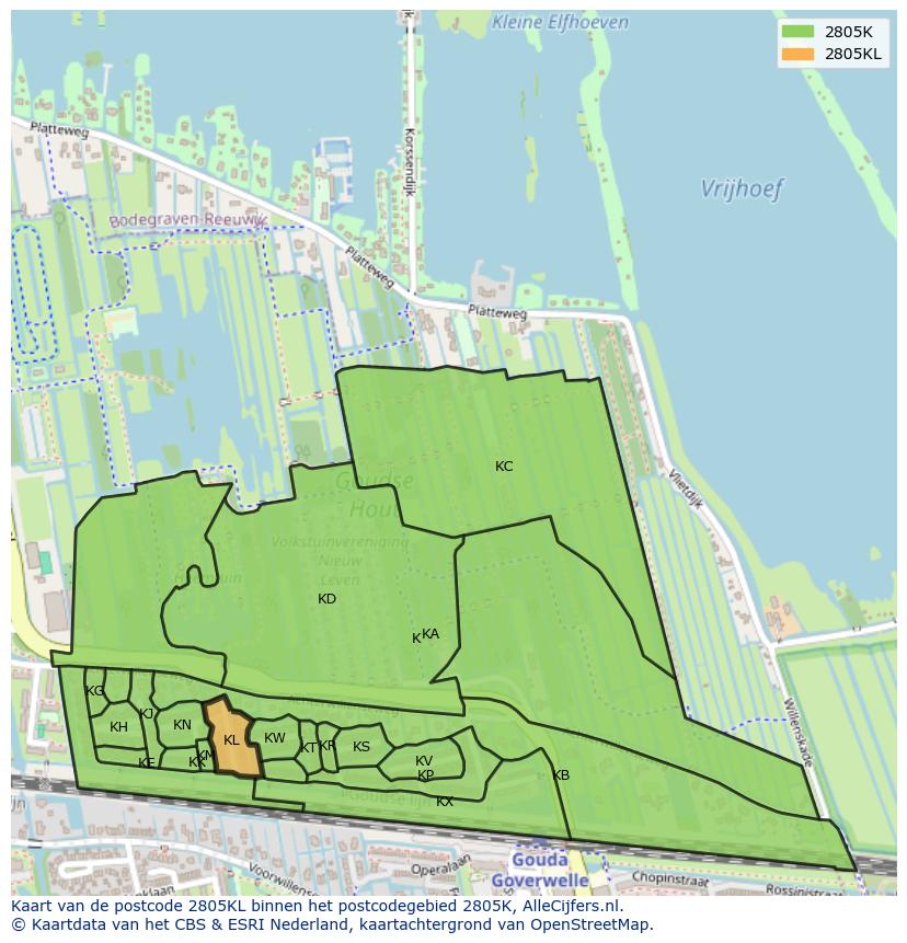 Afbeelding van het postcodegebied 2805 KL op de kaart.