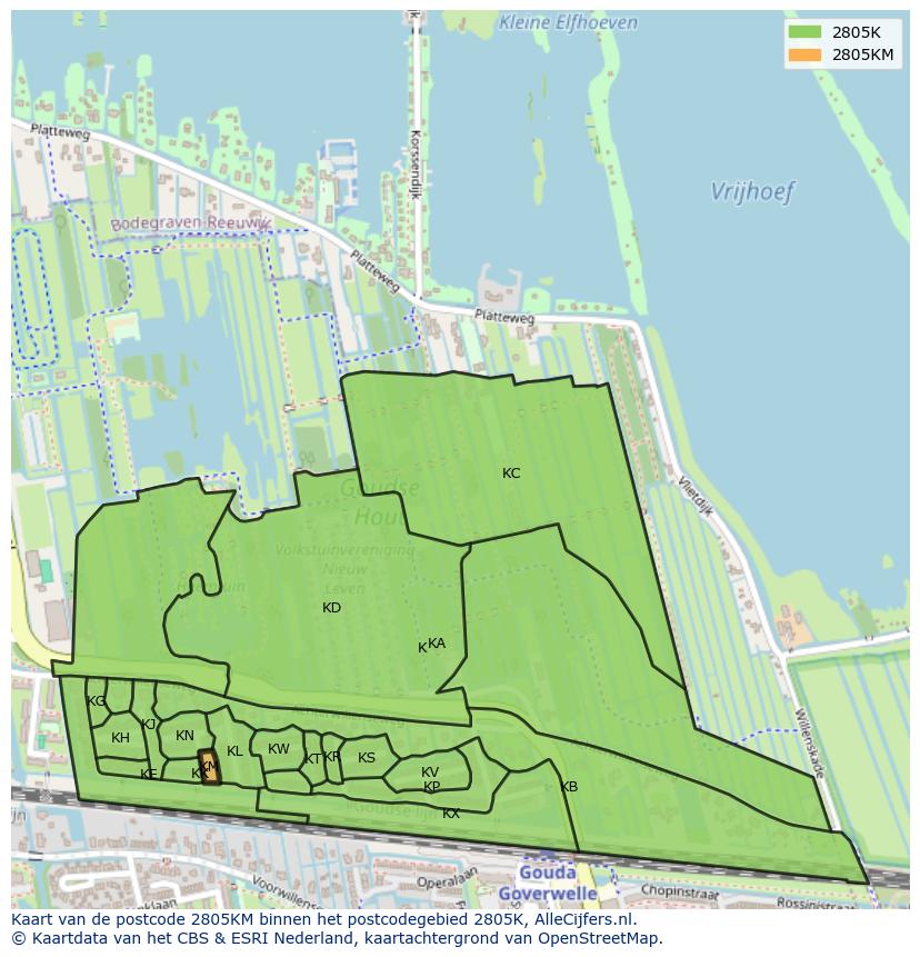 Afbeelding van het postcodegebied 2805 KM op de kaart.
