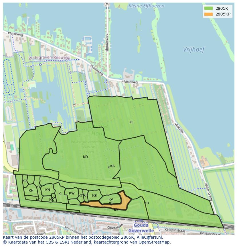 Afbeelding van het postcodegebied 2805 KP op de kaart.