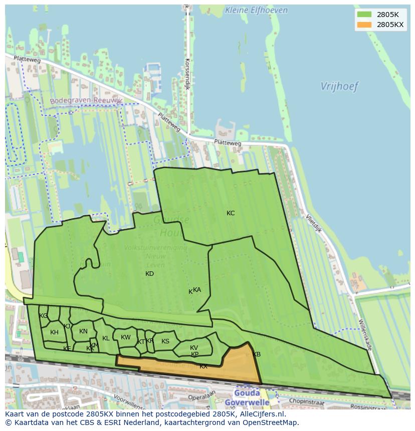 Afbeelding van het postcodegebied 2805 KX op de kaart.