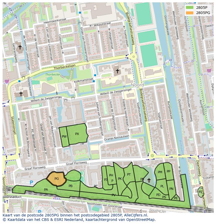 Afbeelding van het postcodegebied 2805 PG op de kaart.