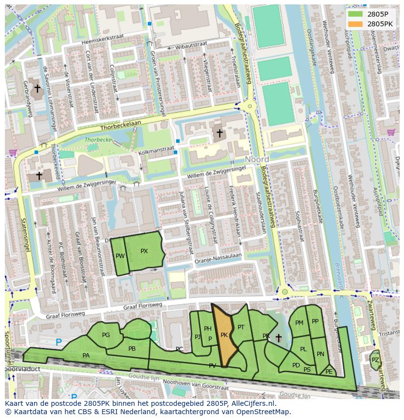 Afbeelding van het postcodegebied 2805 PK op de kaart.