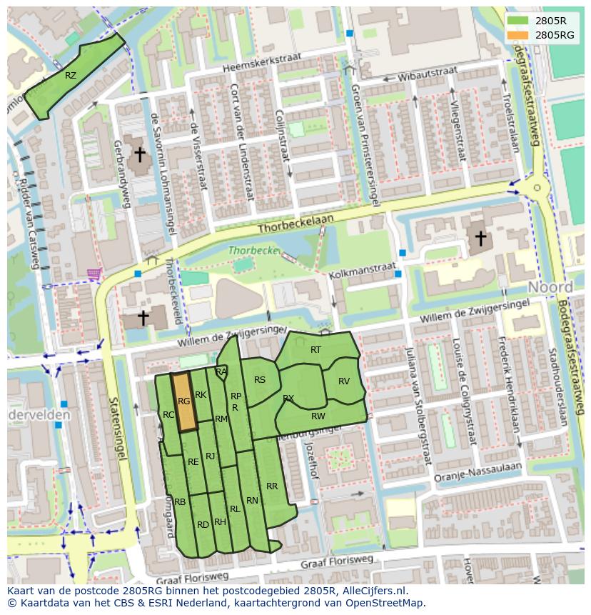 Afbeelding van het postcodegebied 2805 RG op de kaart.