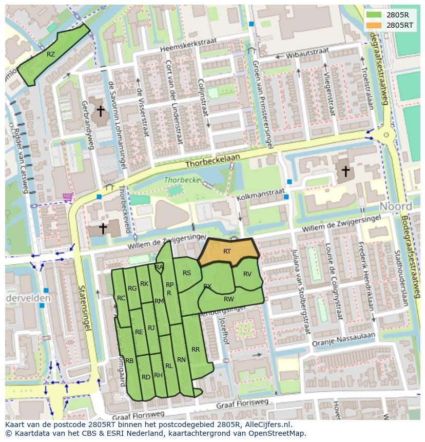 Afbeelding van het postcodegebied 2805 RT op de kaart.
