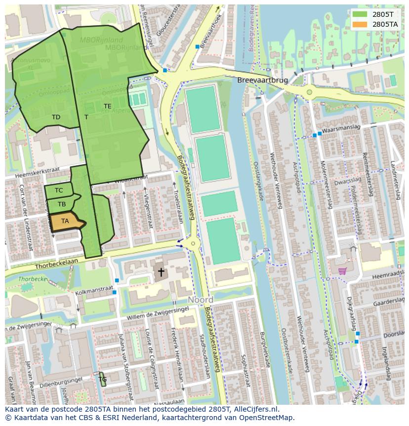 Afbeelding van het postcodegebied 2805 TA op de kaart.