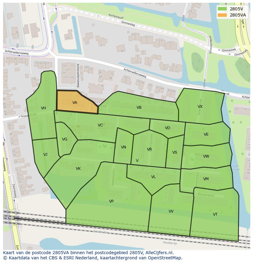 Afbeelding van het postcodegebied 2805 VA op de kaart.