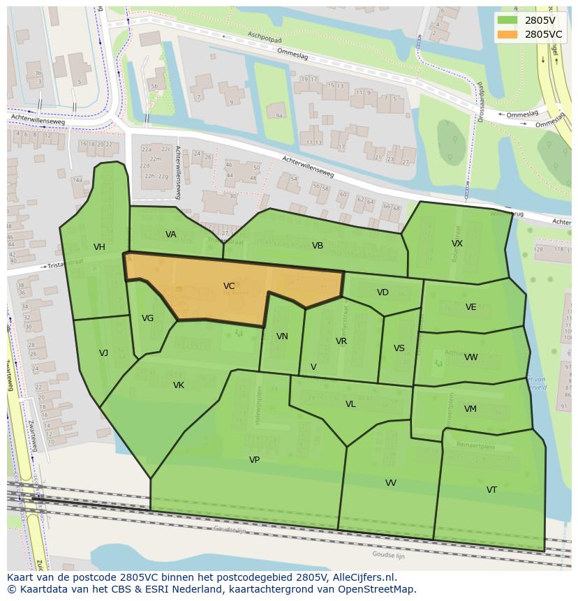 Afbeelding van het postcodegebied 2805 VC op de kaart.