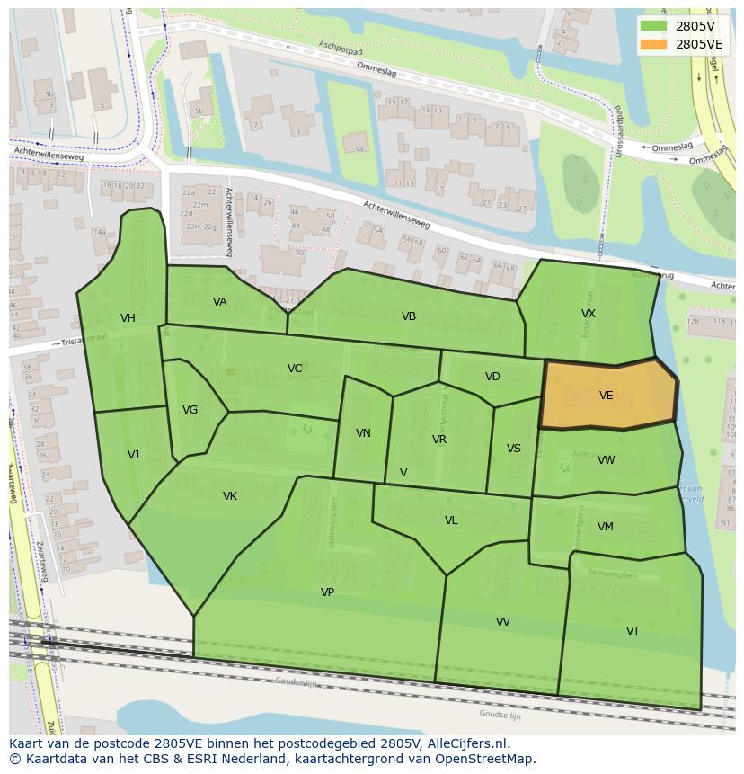 Afbeelding van het postcodegebied 2805 VE op de kaart.