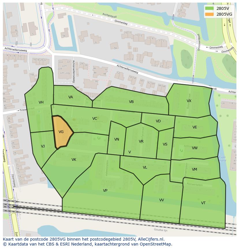 Afbeelding van het postcodegebied 2805 VG op de kaart.