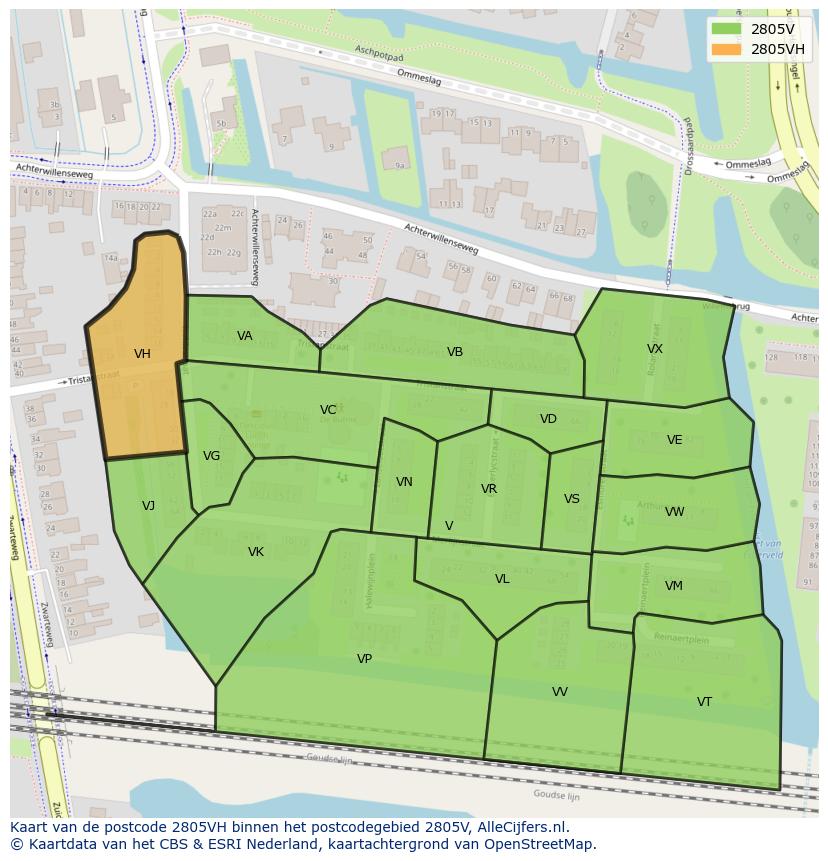 Afbeelding van het postcodegebied 2805 VH op de kaart.