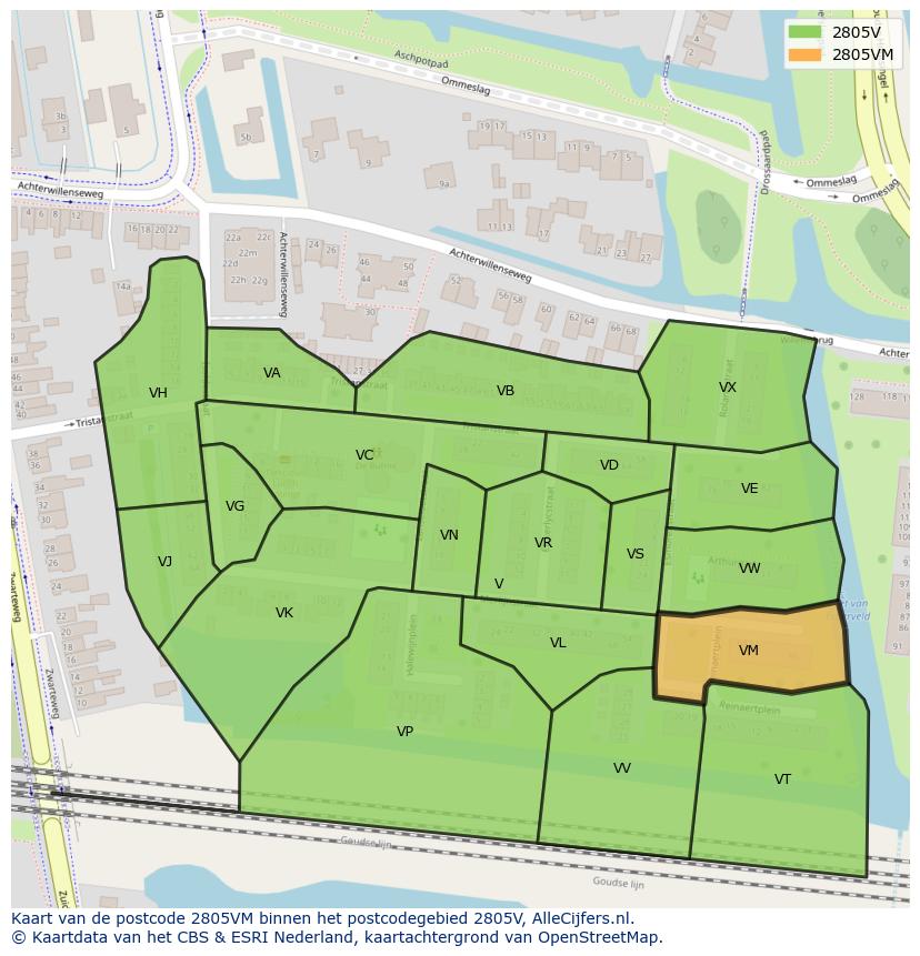 Afbeelding van het postcodegebied 2805 VM op de kaart.