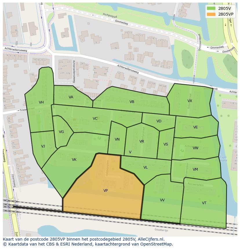 Afbeelding van het postcodegebied 2805 VP op de kaart.
