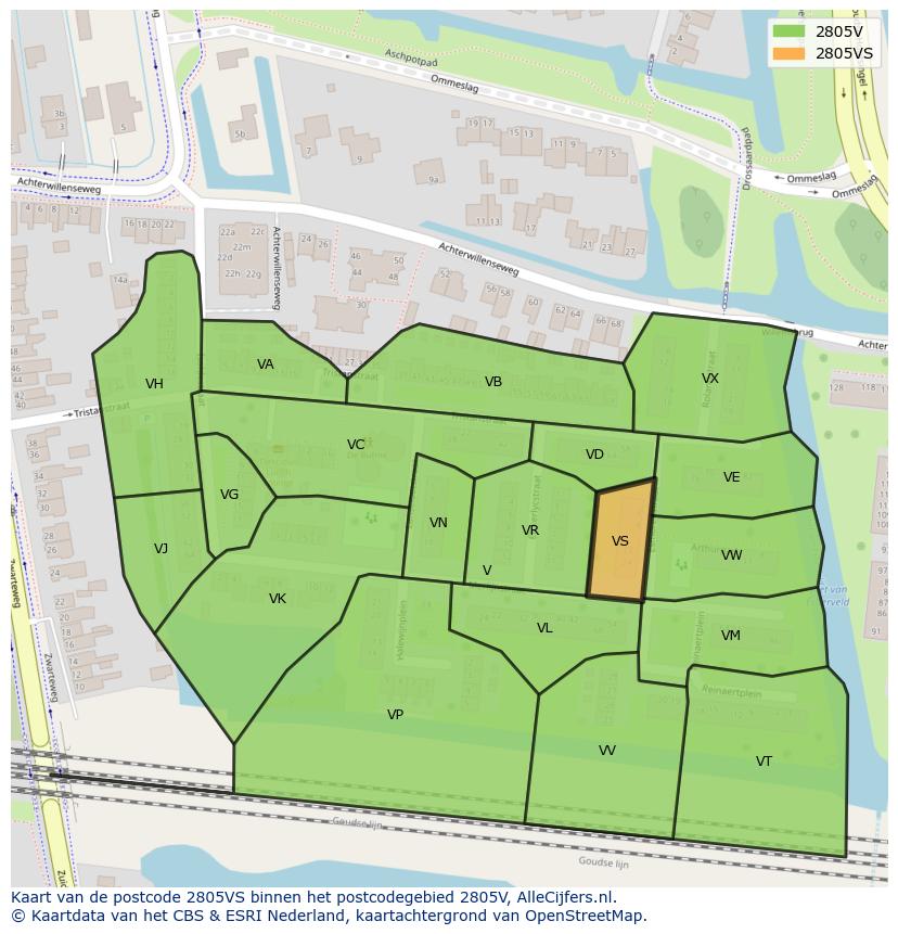 Afbeelding van het postcodegebied 2805 VS op de kaart.