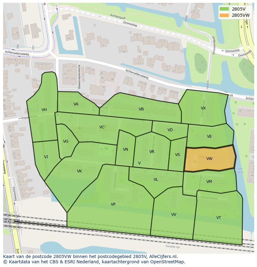 Afbeelding van het postcodegebied 2805 VW op de kaart.