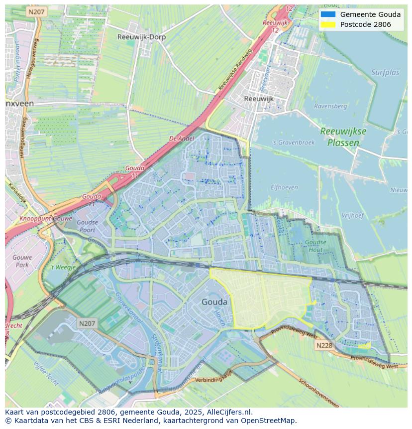 Afbeelding van het postcodegebied 2806 op de kaart.