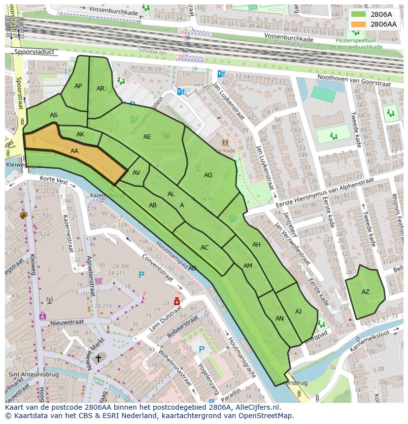 Afbeelding van het postcodegebied 2806 AA op de kaart.