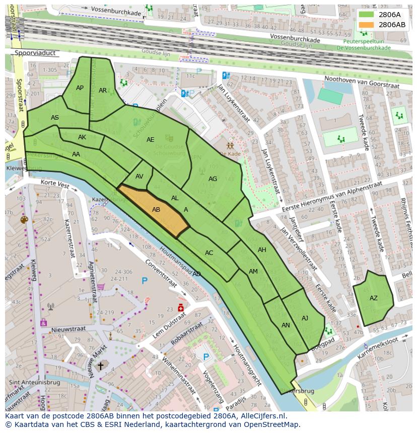 Afbeelding van het postcodegebied 2806 AB op de kaart.