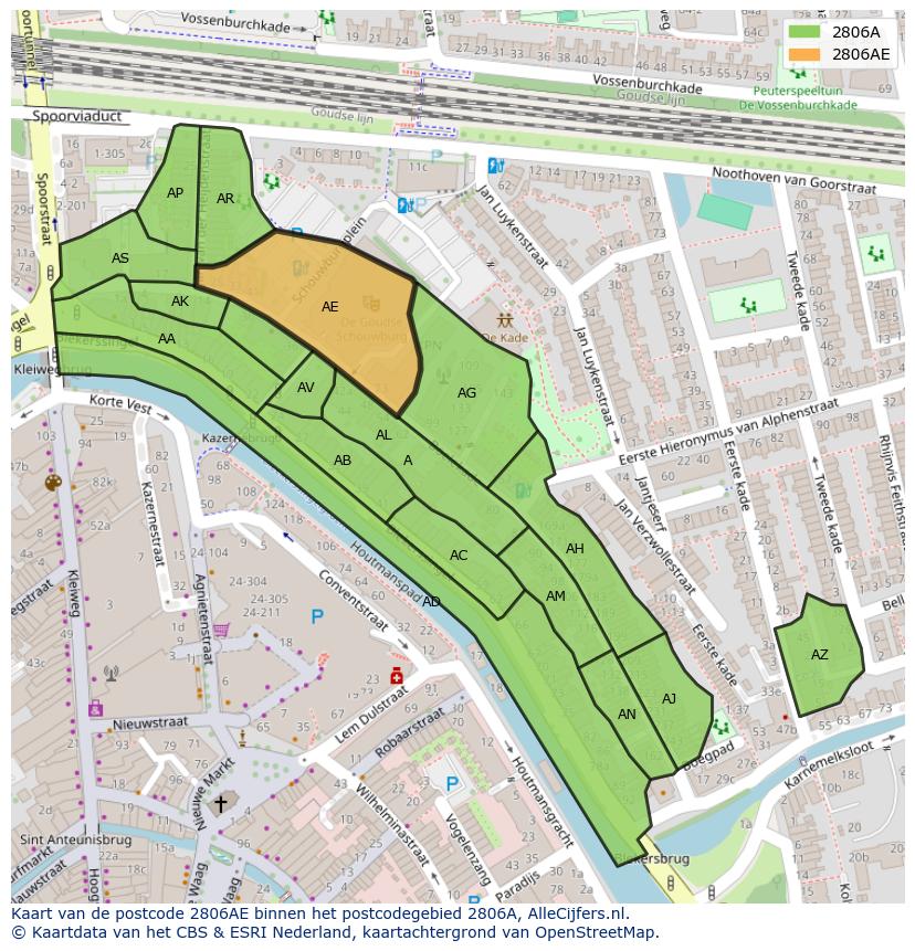 Afbeelding van het postcodegebied 2806 AE op de kaart.