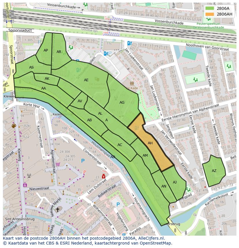 Afbeelding van het postcodegebied 2806 AH op de kaart.