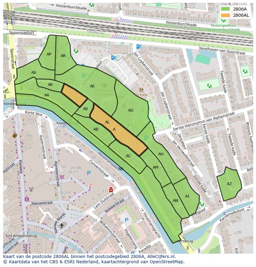 Afbeelding van het postcodegebied 2806 AL op de kaart.