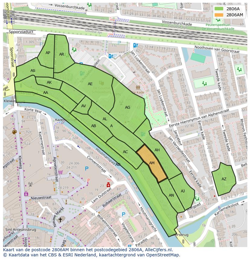 Afbeelding van het postcodegebied 2806 AM op de kaart.