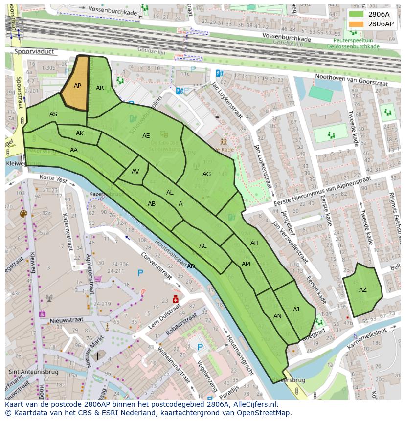 Afbeelding van het postcodegebied 2806 AP op de kaart.