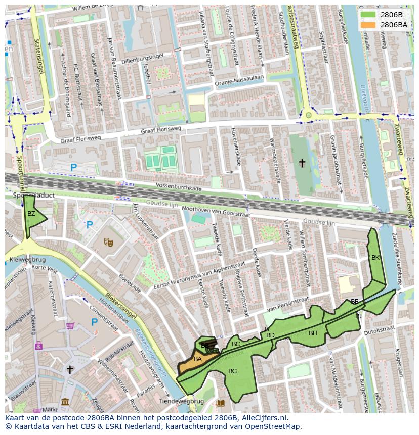 Afbeelding van het postcodegebied 2806 BA op de kaart.