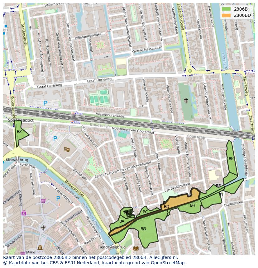 Afbeelding van het postcodegebied 2806 BD op de kaart.