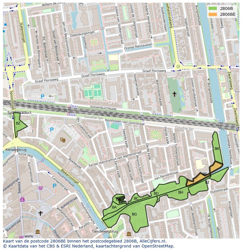 Afbeelding van het postcodegebied 2806 BE op de kaart.