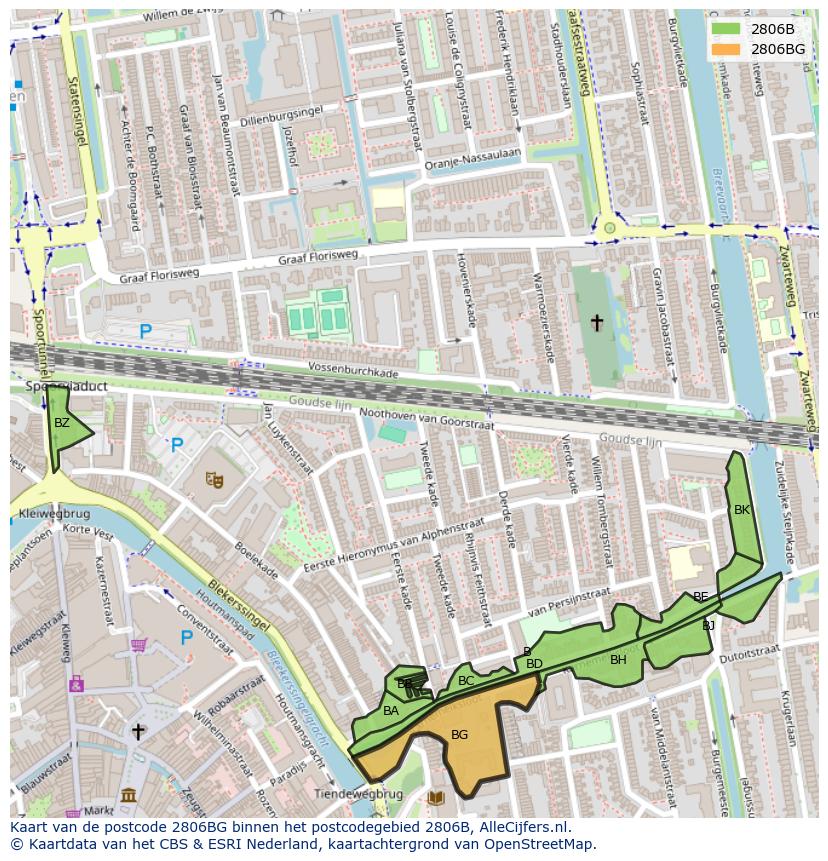 Afbeelding van het postcodegebied 2806 BG op de kaart.