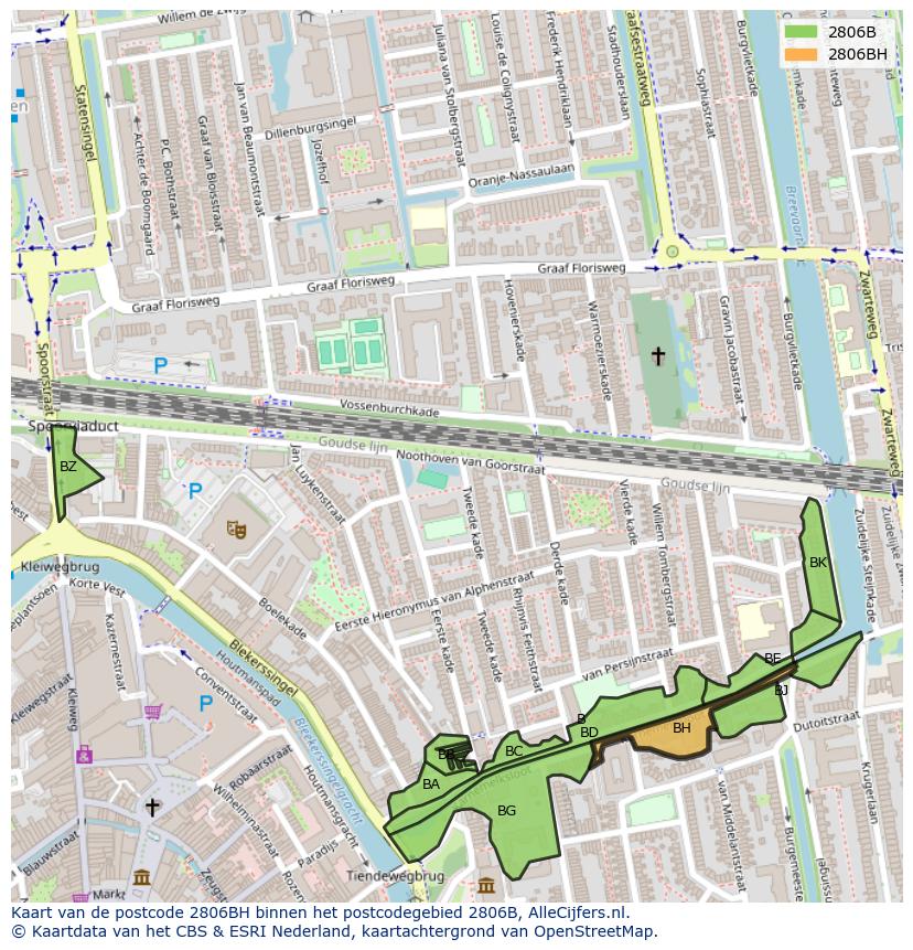 Afbeelding van het postcodegebied 2806 BH op de kaart.
