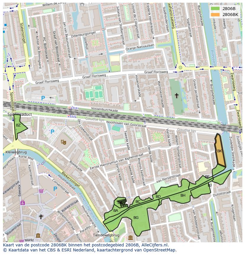 Afbeelding van het postcodegebied 2806 BK op de kaart.