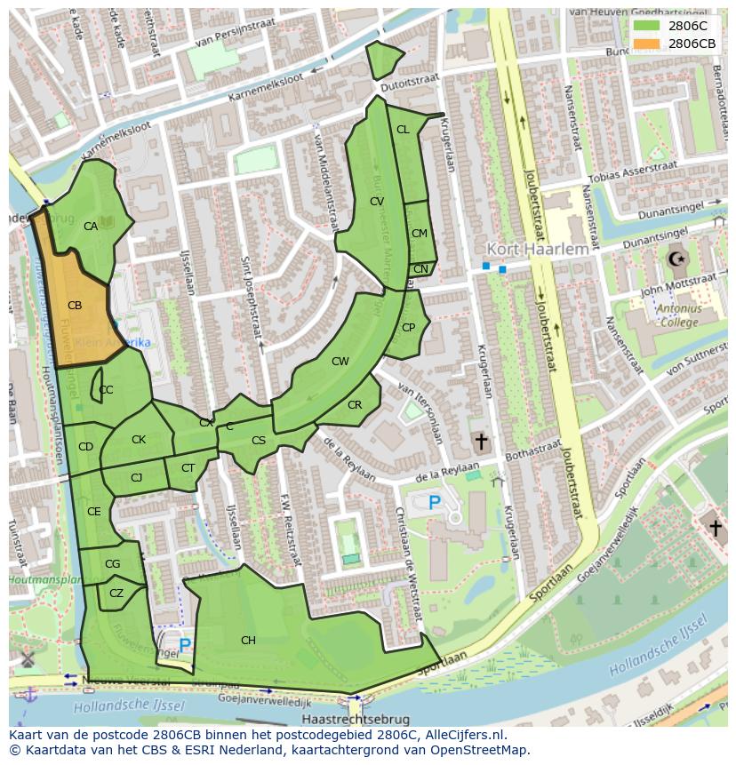 Afbeelding van het postcodegebied 2806 CB op de kaart.