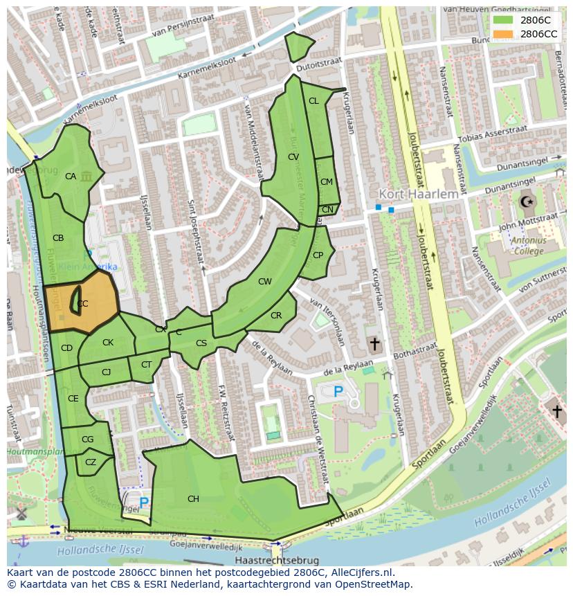 Afbeelding van het postcodegebied 2806 CC op de kaart.