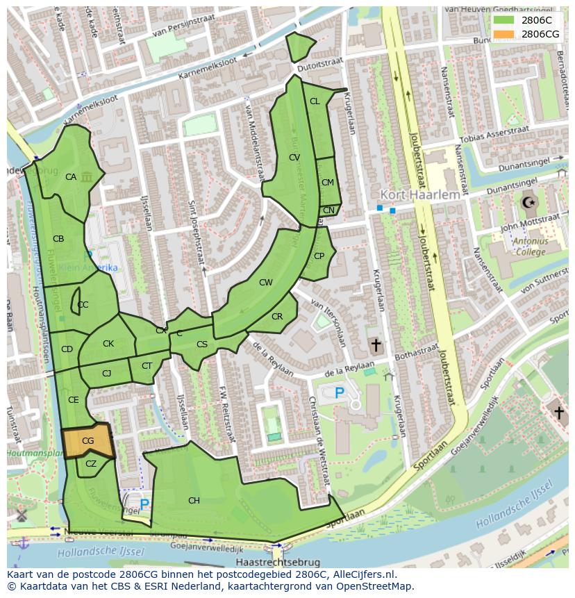 Afbeelding van het postcodegebied 2806 CG op de kaart.