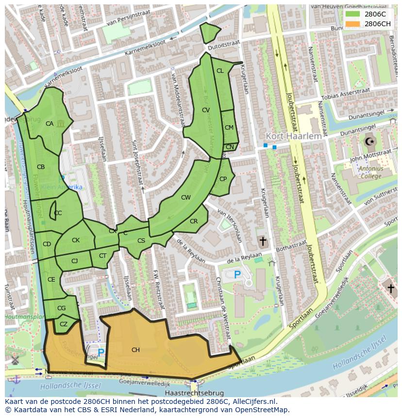 Afbeelding van het postcodegebied 2806 CH op de kaart.