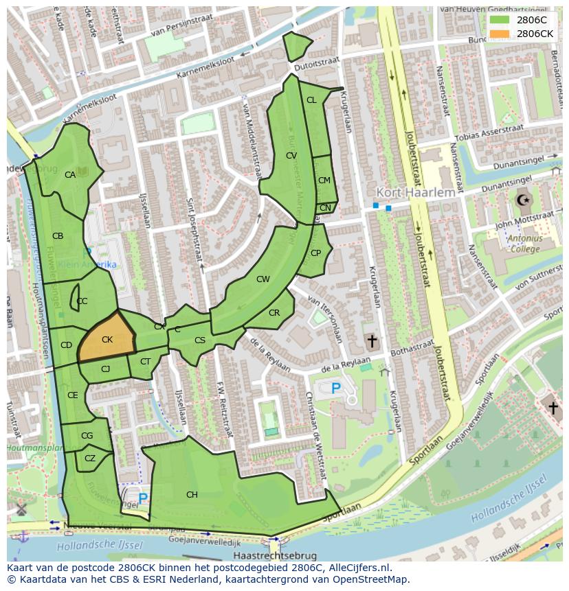 Afbeelding van het postcodegebied 2806 CK op de kaart.